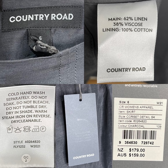 SOLD Country Road Dark Grey Linen Frill Hem Skirt 6 - Picture 10 of 12